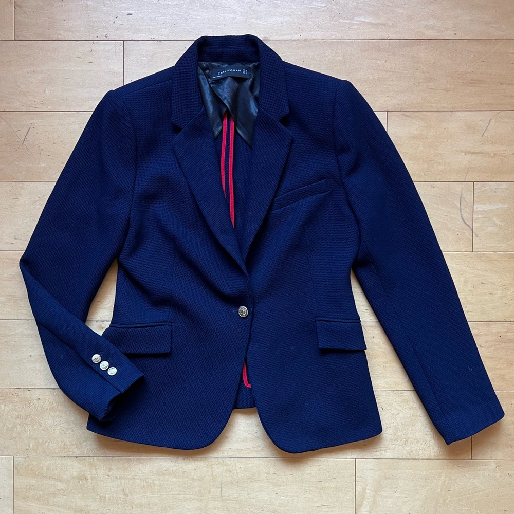ZARA WOMAN Blazer, Sz XL, Navy Blue, Gold, Classic, Office Work Business Preppy